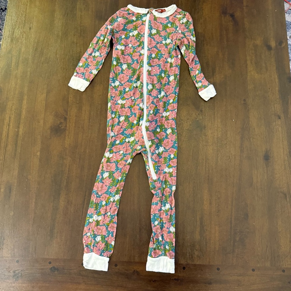 Milkbarn‎ Floral Kids Footless One Piece Pink Green Pajama Floral 3-4 years